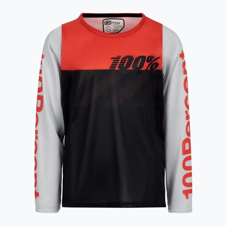 Longsleeve rowerowy dziecięcy 100% R-Core Youth black/racer red