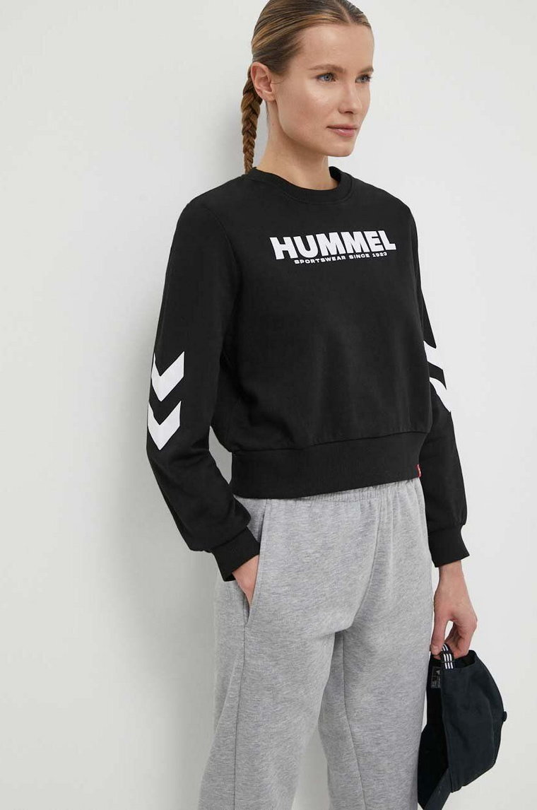 Hummel bluza bawełniana damska kolor czarny z nadrukiem