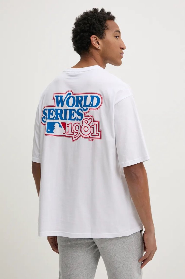 New Era t-shirt bawełniany LOS ANGELES DODGERS męski kolor biały z nadrukiem 60564775