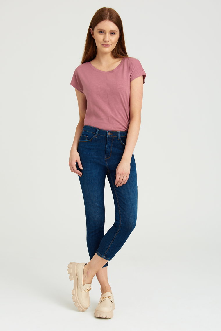 Ciemnogranatowe jeansy, fason skinny-cropped