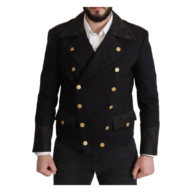 Czarna ozdobiona guzikami kurtka z mieszanki bawełny Dolce & Gabbana