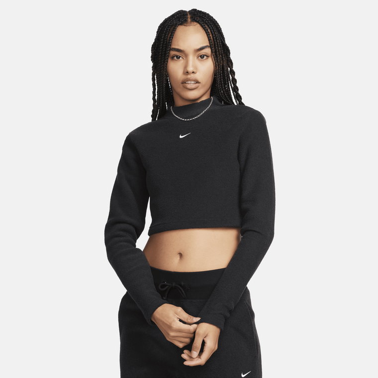 Damska bluza z puszystej dzianiny z długim rękawem i półgolfem o skróconym i dopasowanym kroju Nike Sportswear Phoenix Plush - Brązowy