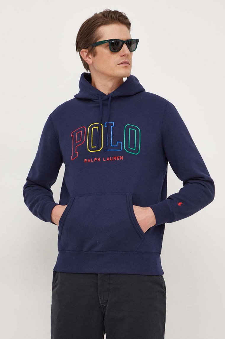 Polo Ralph Lauren bluza męska kolor granatowy z kapturem z aplikacją