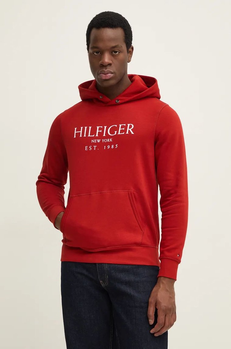 Tommy Hilfiger bluza męska kolor czerwony z kapturem z nadrukiem MW0MW35523