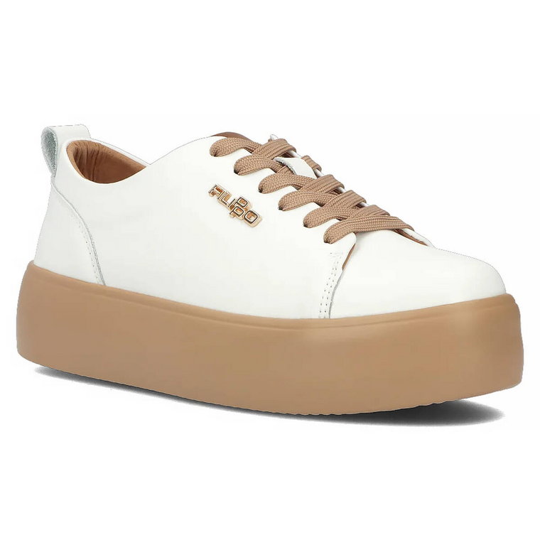 Skórzane sneakersy damskie na platformie - Filippo DP6117/24, biało-beżowe