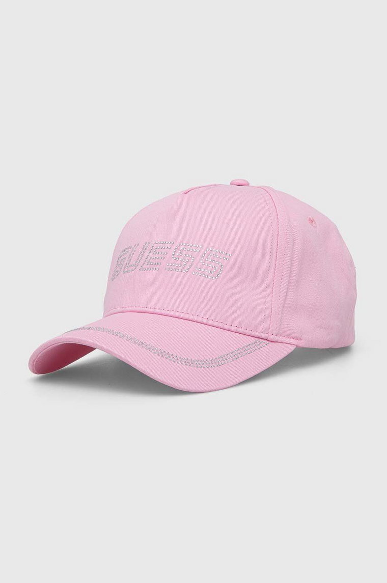 Guess czapka z daszkiem bawełniana RHINESTONES kolor różowy z aplikacją V4GZ00 WFKN0