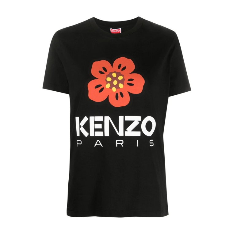Czarna koszulka z kwiatowym wzorem Kenzo