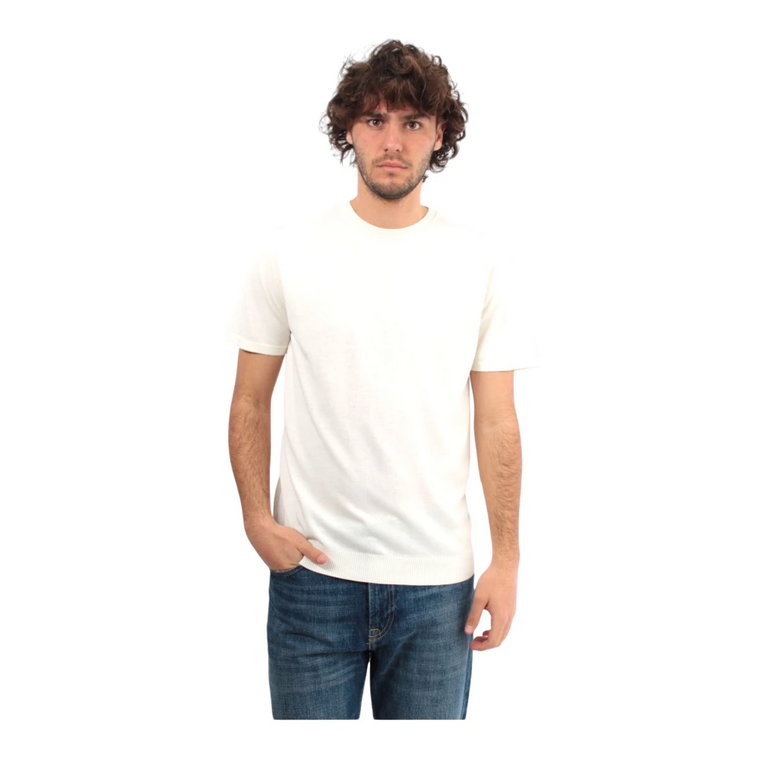 Biała Koszulka z Krótkim Rękawem z Okrągłym Dekoltem z Kompaktowej Bawełny Daniele Fiesoli