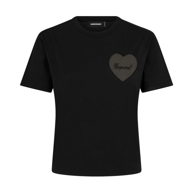 Czarna Koszulka z Logo Okrągły Dekolt Dsquared2