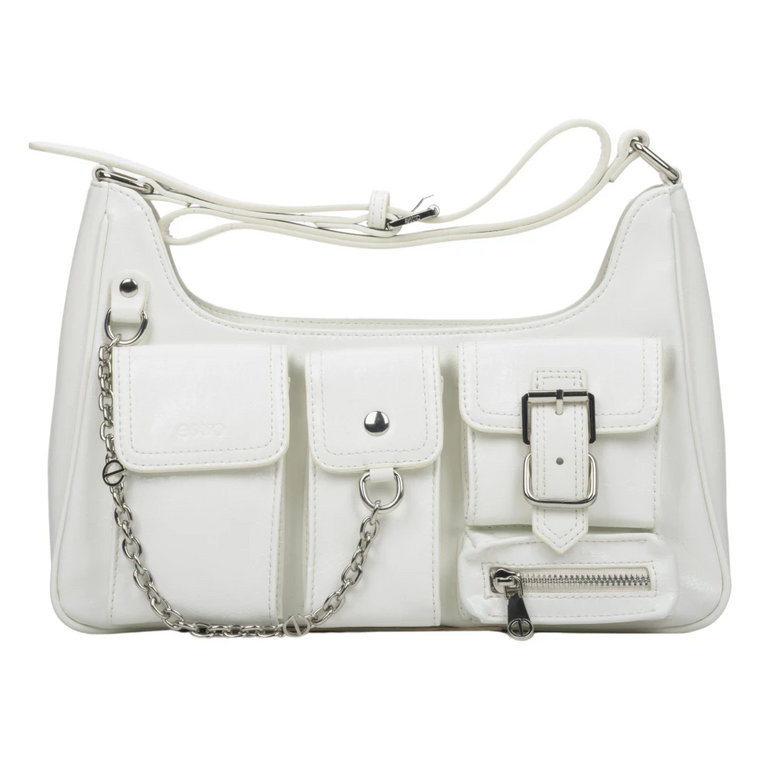 Women's White Shoulder Bag with Pockets made of Genuine Leather Estro Er00114407 Estro