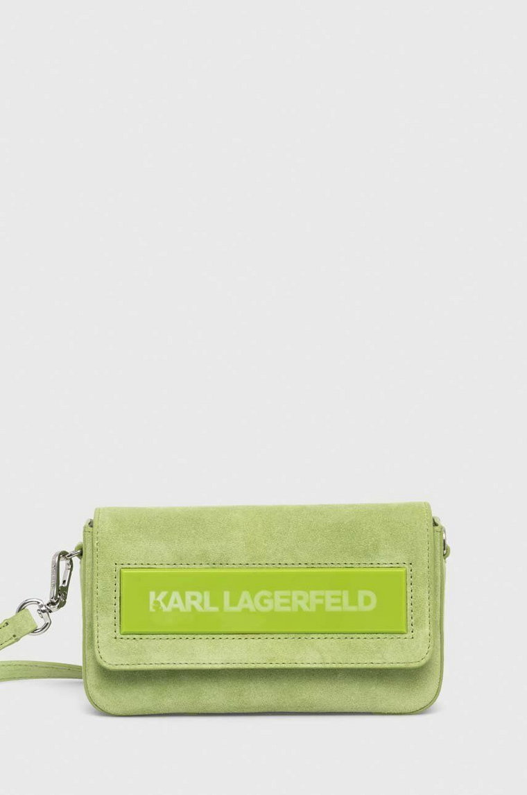 Karl Lagerfeld torebka skórzana ICON K SM FLAP SHB SUEDE kolor zielony