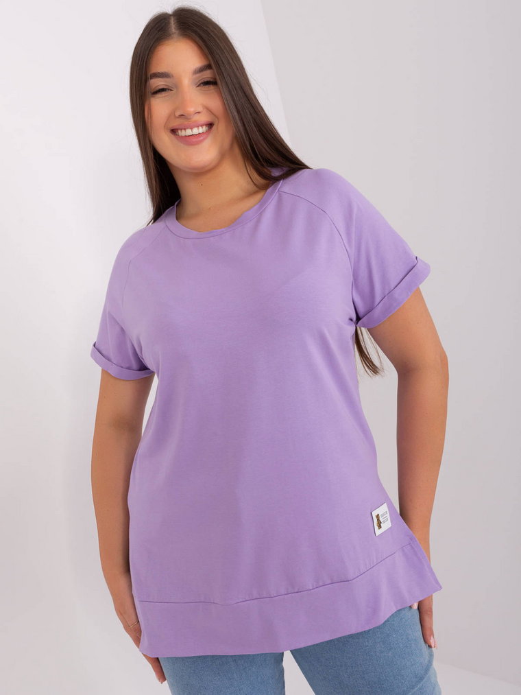 Bluzka plus size jasny fioletowy casual codzienna dekolt okrągły rękaw krótki