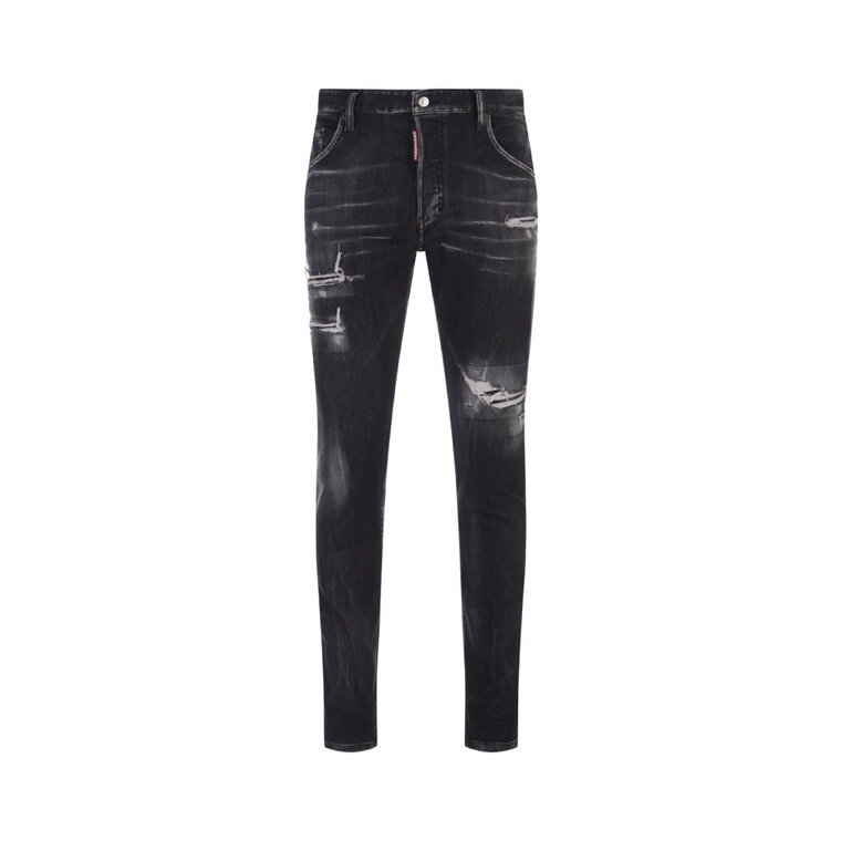 Czarne Spodnie Slim-Fit z Denimu z Przetarciami Dsquared2