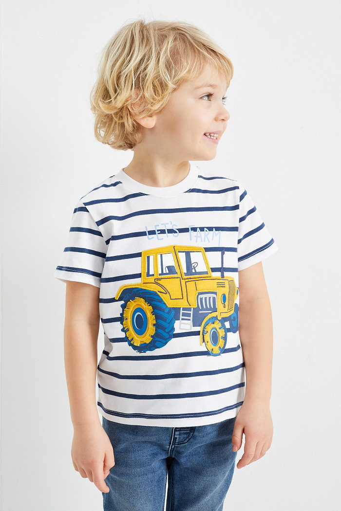 C&A Wielopak, 3 szt.-koparka i traktor-koszulka z krótkim rękawem, Niebieski, Rozmiar: 140