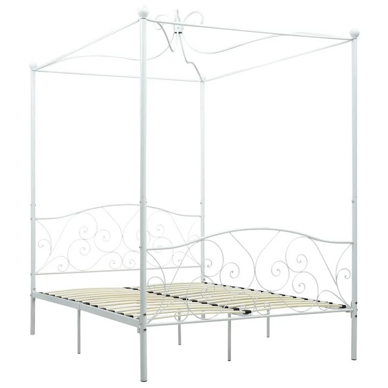 Białe podwójne łóżko z baldachimem 160x200 cm - Orfes