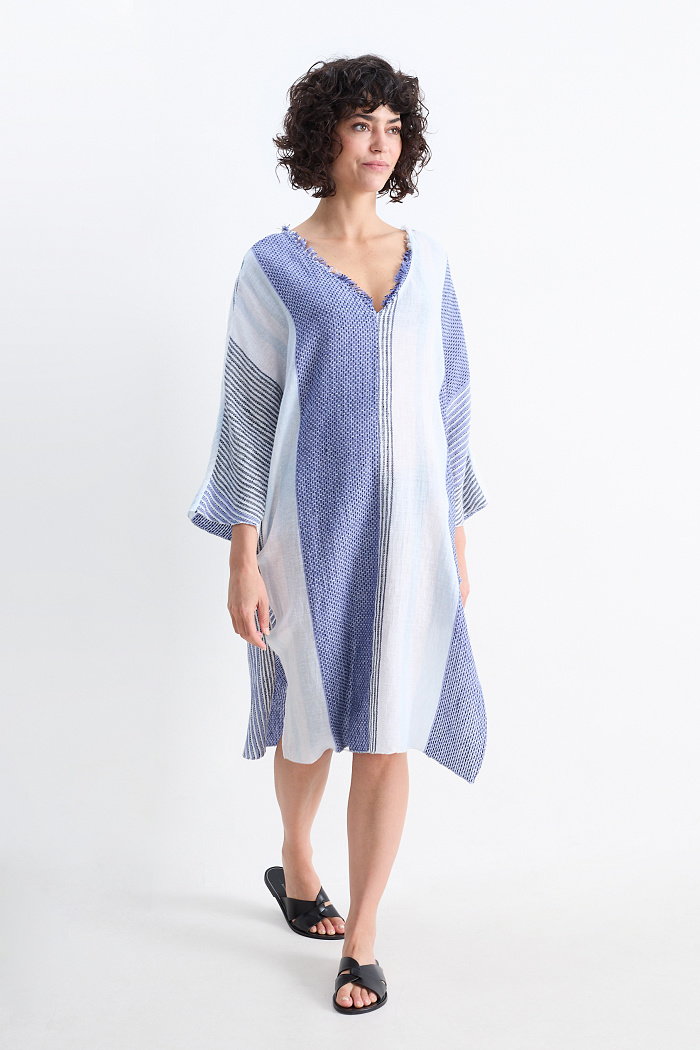 C&A Sukienka-tunika z dekoltem V-w paski, Niebieski, Rozmiar: 1 rozmiar