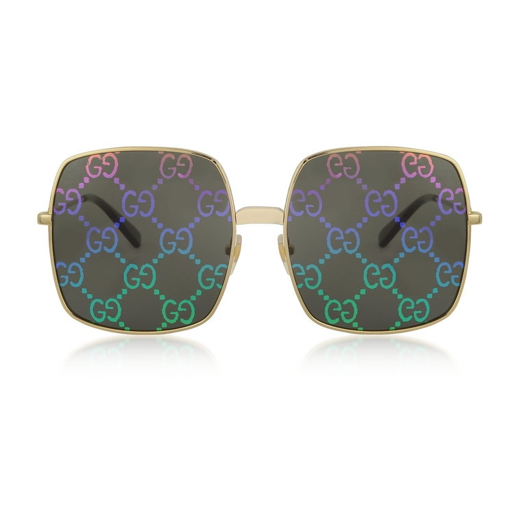 Rectangular-frame Metal Sunglasses w/ GG Pattern Lenses Gucci