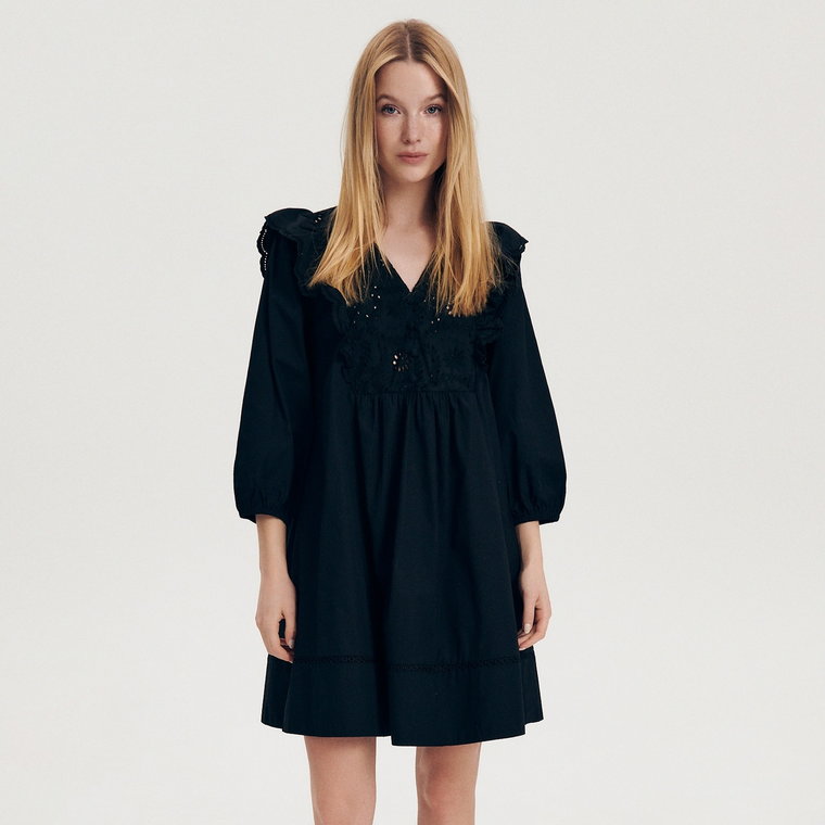 Reserved - Bawełniana sukienka mini - czarny
