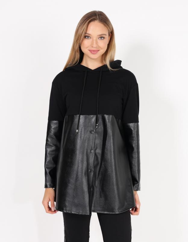 BLUZA Z KAPTUREM 174-82717 NERO