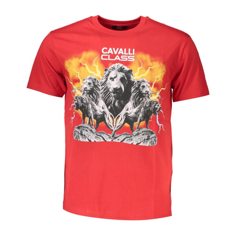 Czerwona Bawełniana Koszulka z Nadrukiem Cavalli Class