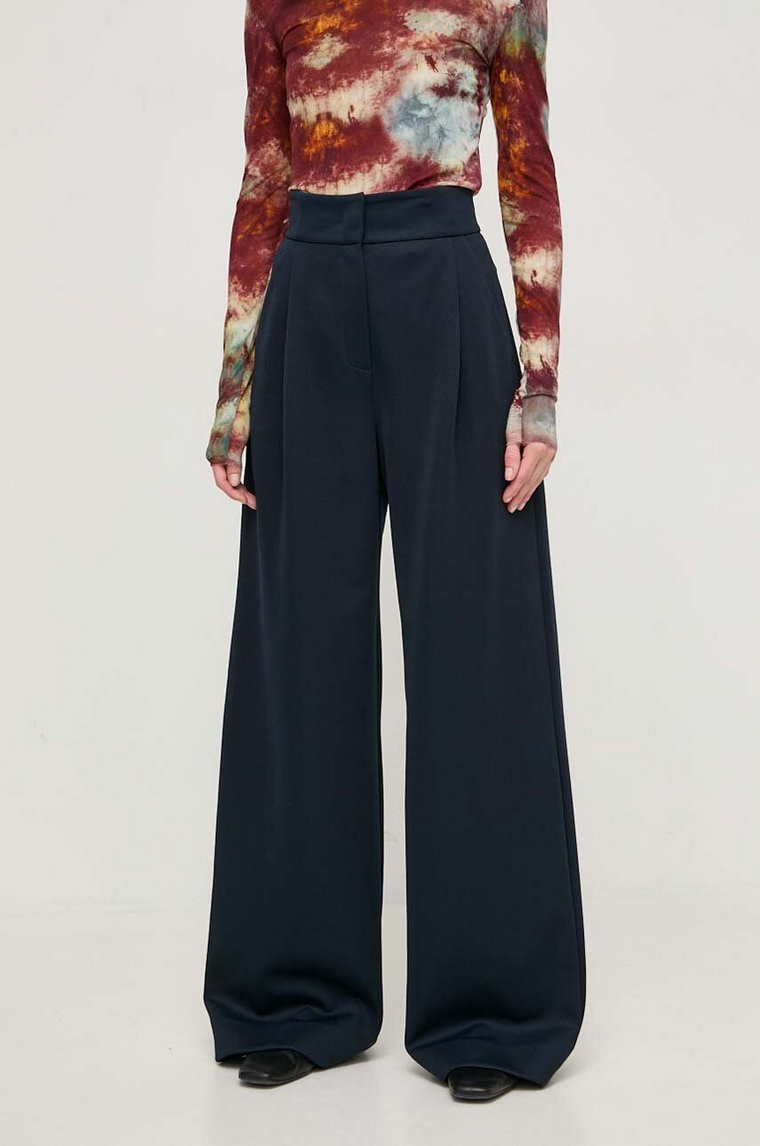 MAX&Co. spodnie damskie kolor granatowy szerokie high waist 2416781011200