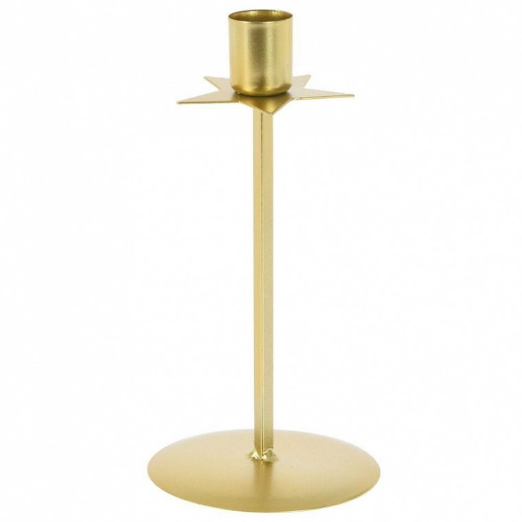 świecznik na długą świecę metalowy złoty gwiazda 18 cm kod: O-569472