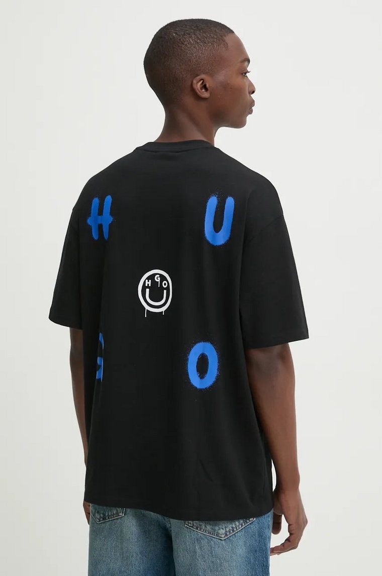 Hugo Blue t-shirt bawełniany męski kolor czarny z nadrukiem 50532295