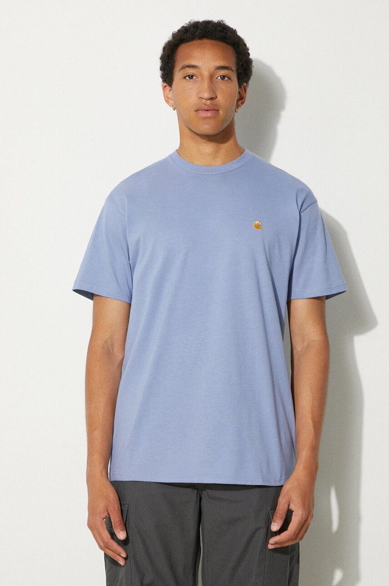 Carhartt WIP t-shirt bawełniany Chase męski kolor niebieski gładki I026391.29XXX