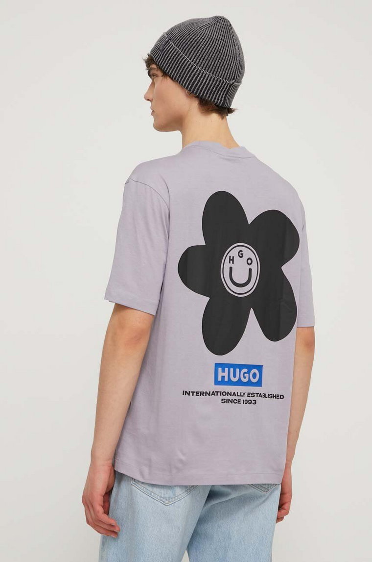 Hugo Blue t-shirt bawełniany męski kolor fioletowy z nadrukiem 50513214