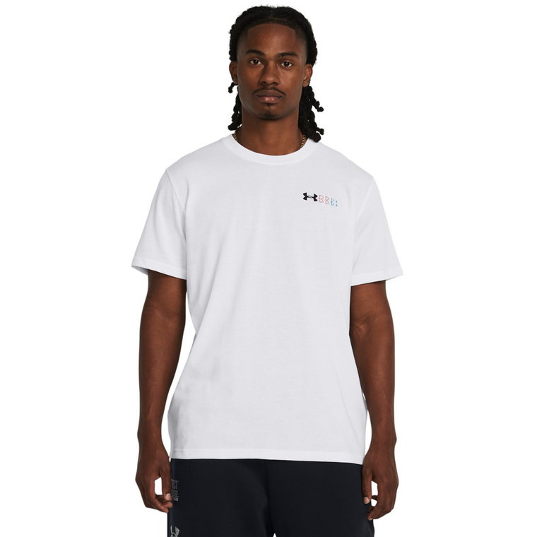 Męski t-shirt z nadrukiem Under Armour UA HW LC Logo Repeat SS - biały