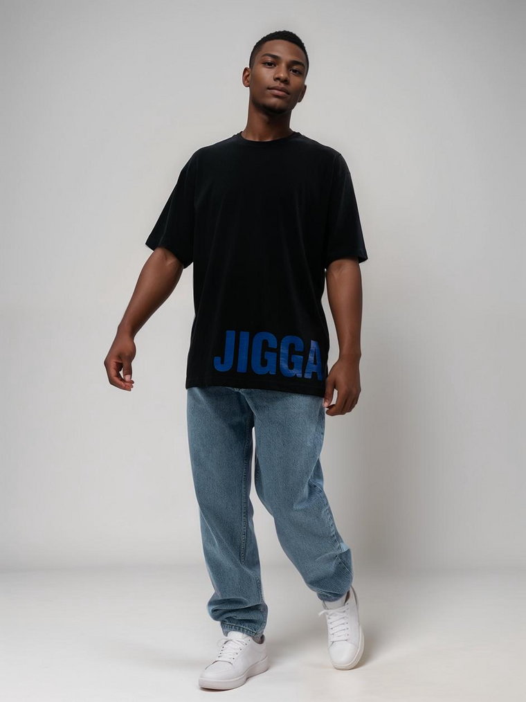 Koszulka Z Krótkim Rękawem Oversize Męska Czarna  / Niebieska Jigga Wear Corner