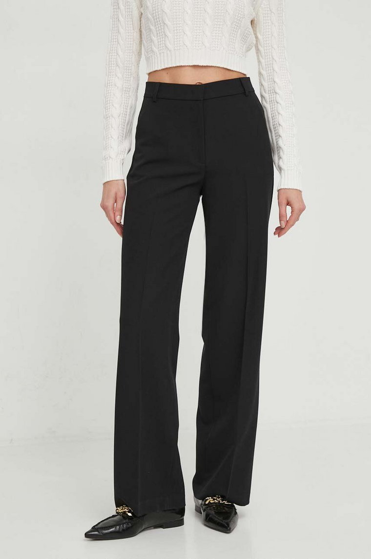 Sisley spodnie damskie kolor czarny proste high waist