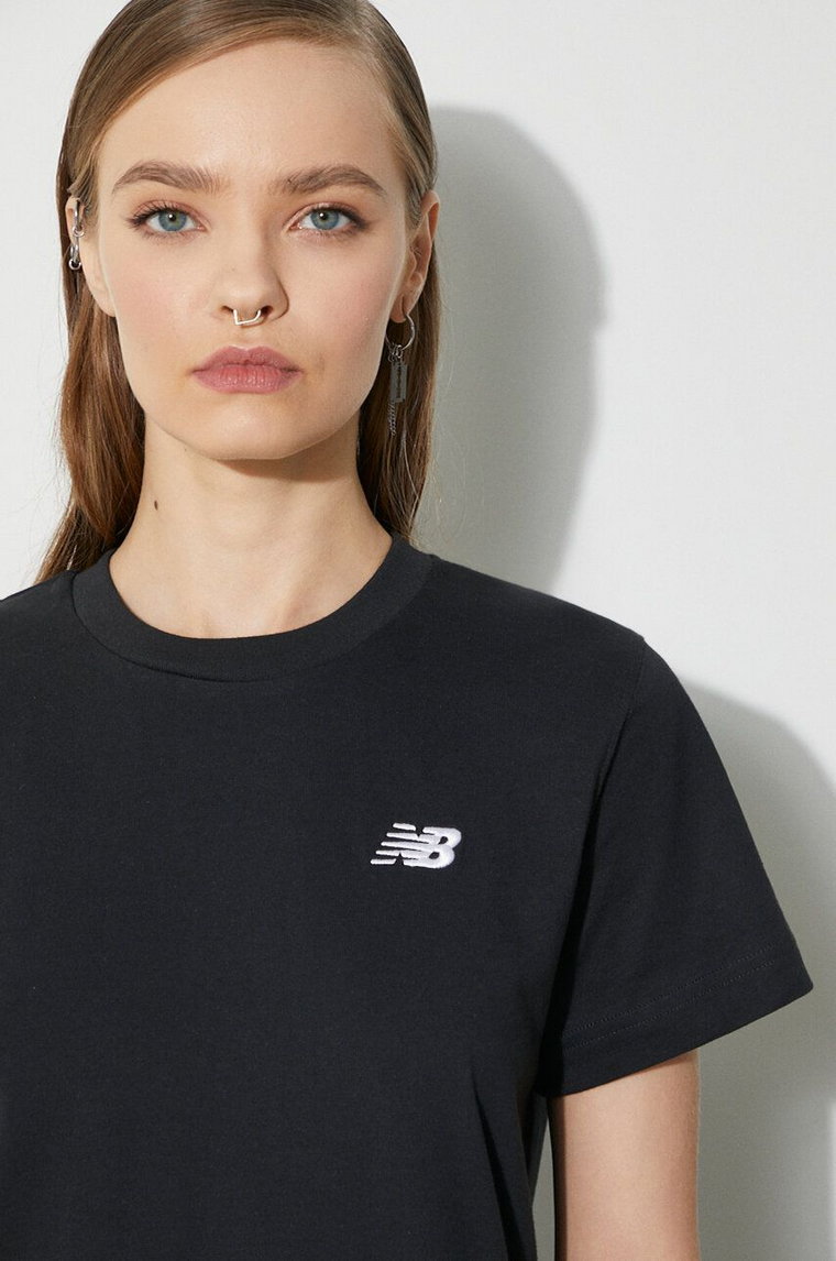 New Balance t-shirt bawełniany Essentials Cotton damski kolor czarny WT41509BK