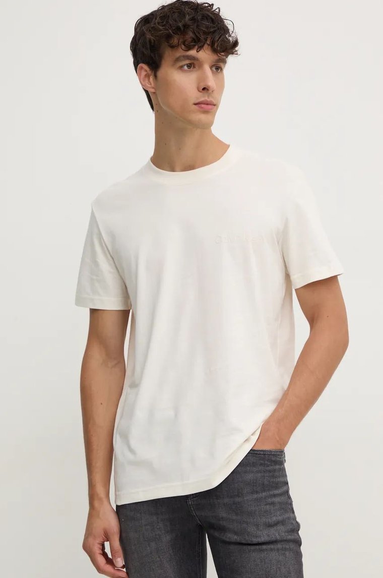 Calvin Klein Jeans t-shirt bawełniany męski kolor beżowy z nadrukiem J30J326402