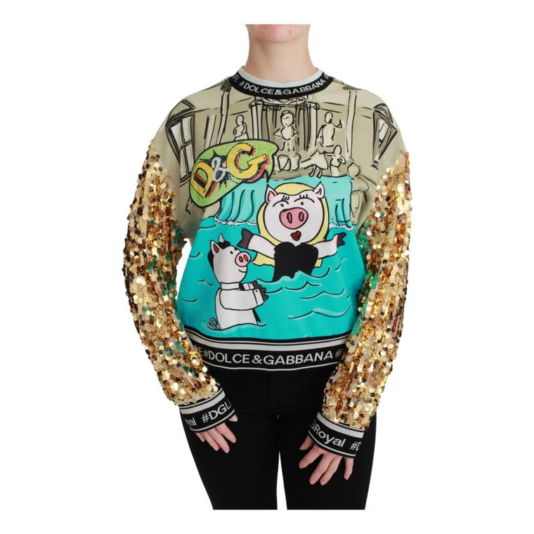 Year of the Pig Sequined Top Sweater Dolce & Gabbana