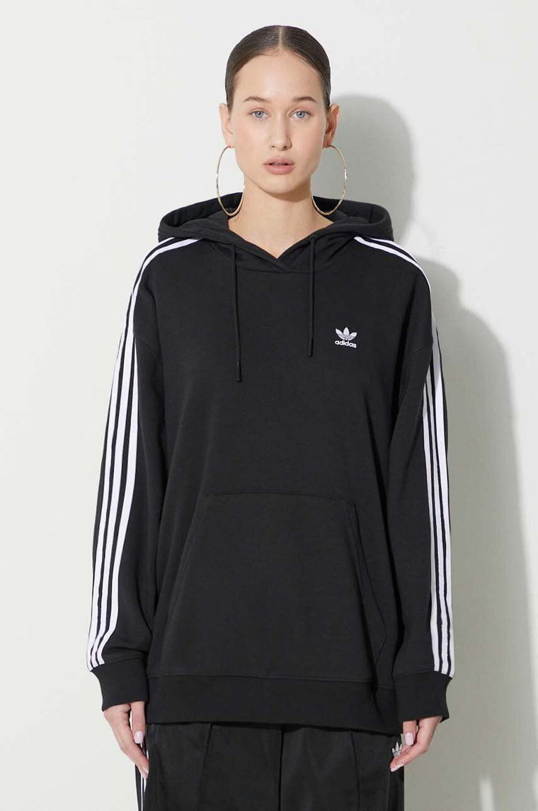 adidas Originals bluza 3-Stripes Hoodie damska kolor czarny z kapturem z aplikacją IU2418