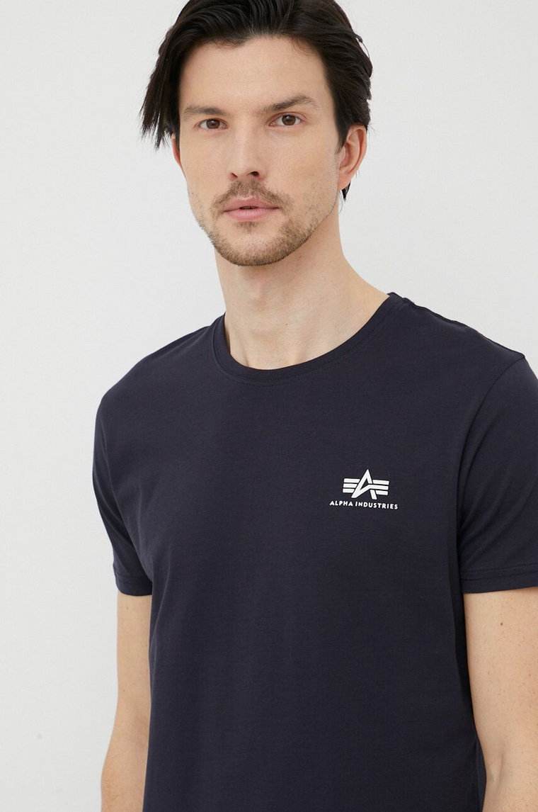 Alpha Industries t-shirt bawełniany Basic T Small Logo kolor granatowy gładki 188505.07