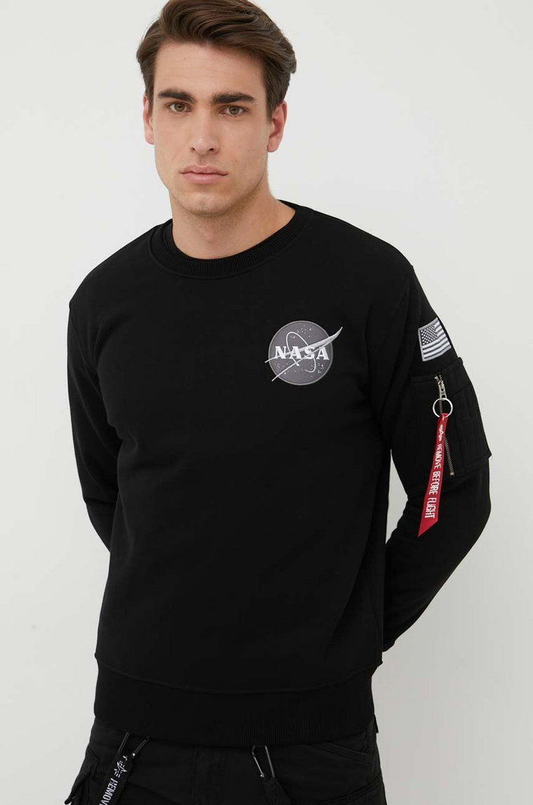 Alpha Industries bluza Space Shuttle Sweater męska kolor czarny z nadrukiem 178307.03