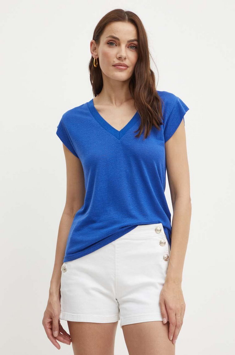 Morgan t-shirt lniany DAME kolor niebieski