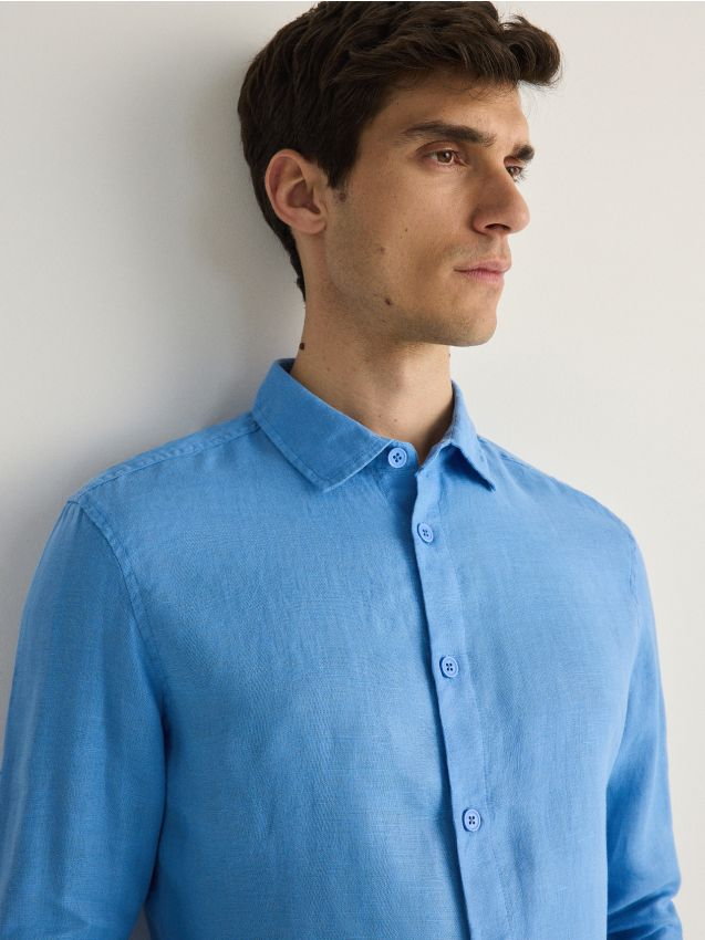 Reserved - Lniana koszula regular fit - niebieski