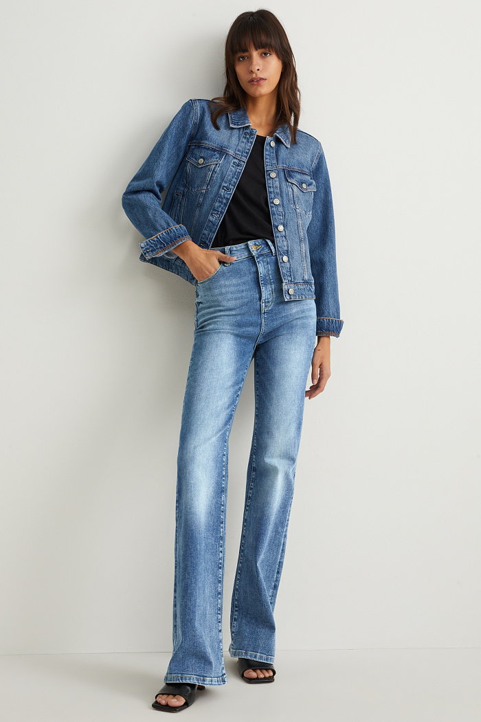 C&A Flared jeans-wysoki stan-dżinsy modelujące-Flex-LYCRA, Niebieski, Rozmiar: 40 krótki