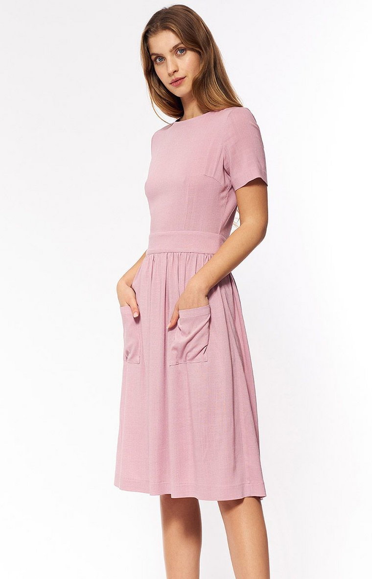 S203 wiskozowa sukienka bez pleców, Kolor różowy, Rozmiar 36, Nife