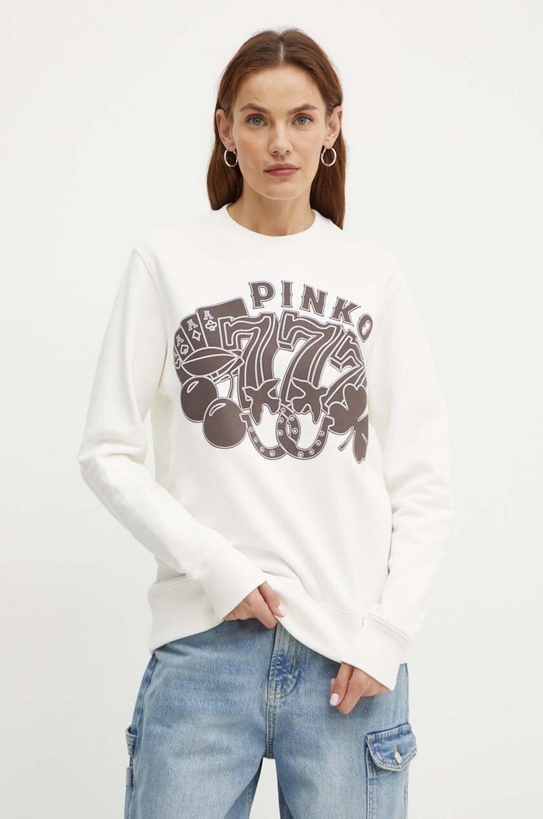 Pinko bluza bawełniana damska kolor beżowy z nadrukiem 104111 A23X