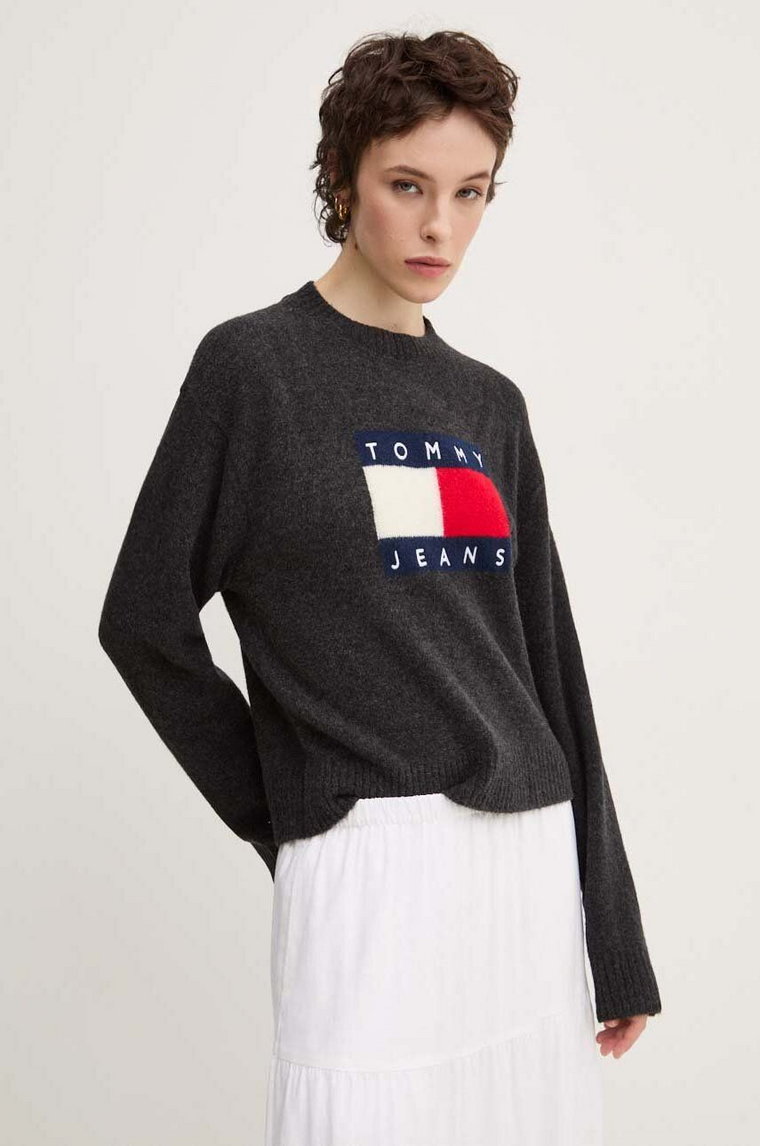 Tommy Jeans sweter z domieszką wełny damski kolor szary lekki DW0DW18681