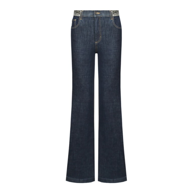 Wysokie jeansy z rozszerzanymi nogawkami i cekinami Liu Jo