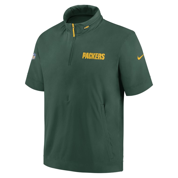 Męska kurtka zkapturem, krótkim rękawem izamkiem1/2 Nike NFL Green Bay Packers Sideline Coach - Zieleń