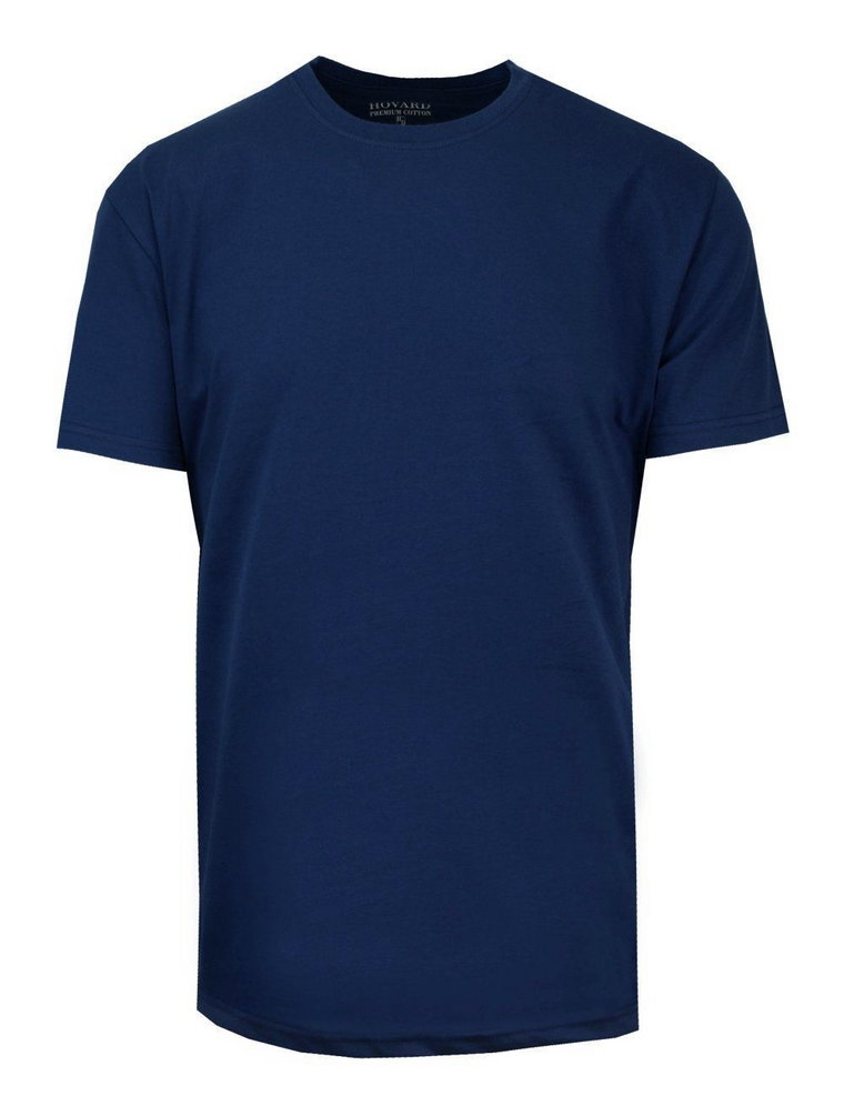 T-Shirt Bawełniany Ciemny Niebieski Męski Bez Nadruku, Koszulka, Krótki Rękaw, Basic, U-neck