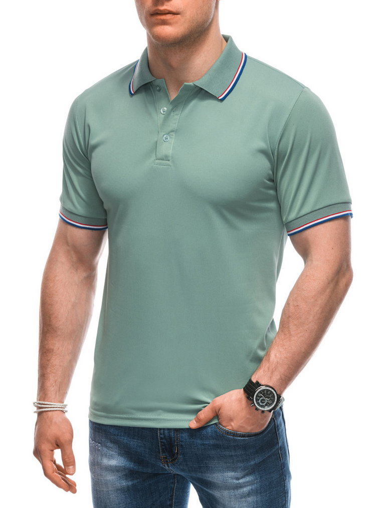 Koszulka męska Polo bez nadruku S1932 - jasnozielona