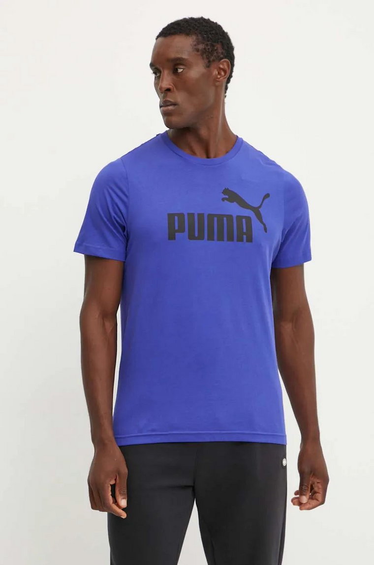 Puma t-shirt bawełniany kolor granatowy z nadrukiem