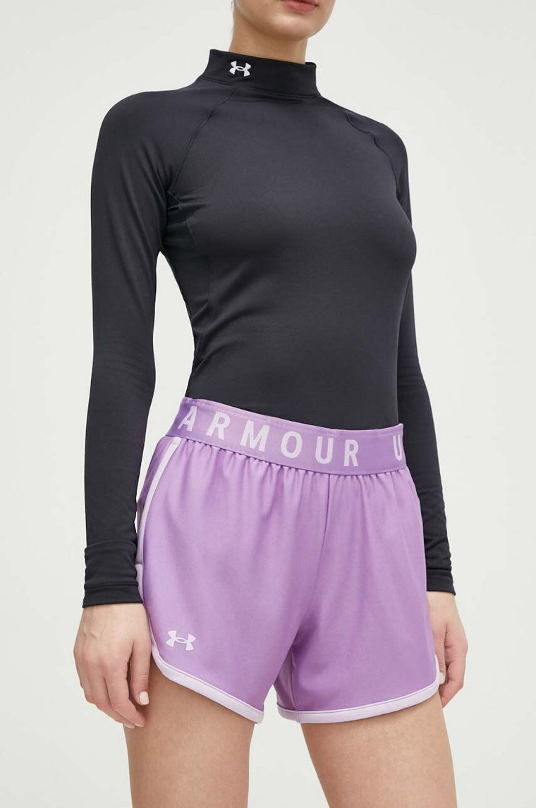 Under Armour szorty treningowe damskie kolor fioletowy z nadrukiem medium waist